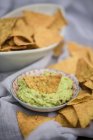 Close up of Bowl of Guacamole with Nachos — Stock Photo