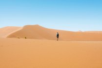 Namibia, Desierto de Namib, Sossusvlei, Hombre caminando por las dunas - foto de stock