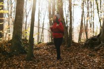 Spain, Catalunya, Girona, female hiker standing in the woods — Stock Photo