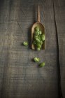 Salto y pala sobre superficie de madera oscura - foto de stock