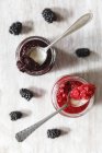 Raspberry and blackberry jam with chia seeds — Stock Photo