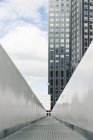 Netherlands, Rotterdam, Kop van Zuid, view to walkway at metro station Wilhelminaplein — Stock Photo
