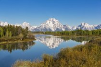 USA, Wyoming, Grand Teton National Park, Teton Range, Mount Moran, Oxbow Bend, Snake River — Stock Photo