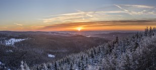 Szenenbild Winterlandschaft bei Sonnenuntergang, Nationalpark Harz, Sachsen-Anhalt, Deutschland — Stockfoto