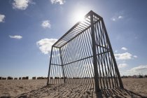 Germany, Luebeck Travemuende, goal on the beach at backlight — Stock Photo