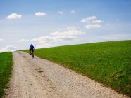 Black Forest, man riding bicycle on a hiking trail — Stock Photo