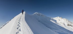 Regno Unito, Scozia, Ben Nevis, Carn Mor Dearg, alpinista sulla vetta — Foto stock