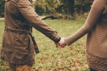 Couple in love holding hands in park — Stock Photo