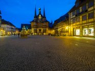Germany, Saxony-Anhalt, Wernigerode, townhall and market place in the evening — Stock Photo