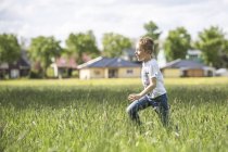 Alemanha, Brandemburgo, rapaz a correr num prado — Fotografia de Stock
