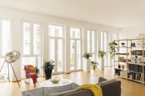 Living room and shelf with plants in modern house — Stock Photo