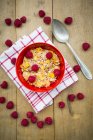 Bowl of glutenfree cereals with fresh raspberries — Stock Photo