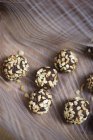Homemade chocolate hazelnut truffle on cloth — Stock Photo