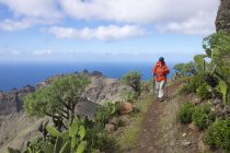 Espagne, Îles Canaries, La Gomera, Valle Gran Rey, sentier et randonneur à Lomo del Carreton près d'Arure — Photo de stock