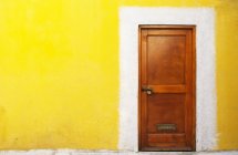 Дерев'яна двері і жовті стіни на відкритому повітрі — стокове фото