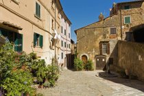 Old houses and alley at daylight, Castagneto Carducci, Tuscany, Italy — Stock Photo