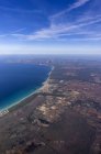 Spain, Mallorca, Flight over Alcudia and view of sea — Stock Photo