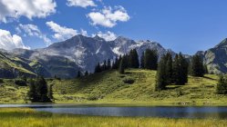 Austria, Vorarlberg, lago di montagna Koerbersee durante il giorno — Foto stock