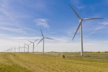 Germania, Schleswig-Holstein, Veduta della turbina eolica nei campi — Foto stock