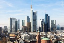 Scenic view of Frankfurt am Main cityscape with financial district in bright sunny day, Germany, Europe — Stock Photo