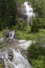 Áustria, Caríntia, Maltatal, Melnikfall vista cachoeira na floresta verde — Fotografia de Stock