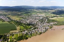 Germany, Hesse, High water of River Rhine near Wiesbaden, aerial photo of town  during daytime — Stock Photo