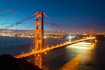 USA, California, Golden Gate Bridge view and San Francisco bay illuminated at night — Stock Photo