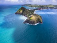 Veduta aerea del Parco Nazionale dell'Isola dei Piccioni e Fort Rodney, Cap Estate, St. Lucia, Caraibi — Foto stock