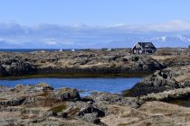 Исландия, Дом на берегу над небольшим прудом — стоковое фото