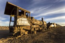 South America, Bolivia, Salar de Uyuni, train cemetery, wreck of a steamer — Stock Photo