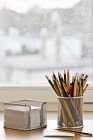 Workplace with pencils and blank notes — Stock Photo