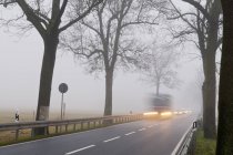 Germany, Brandenburg, Traffic on country road in fog — Stock Photo