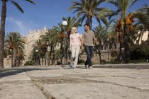 Spain, Mallorca, Palma, Couple walking along allee, smiling — Stock Photo