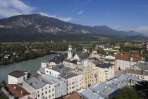 Austria, Tyrol, Rattenberg, old town with Inn River — Stock Photo