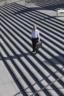 Empresário em pé nas escadas com pasta, retrato — Fotografia de Stock