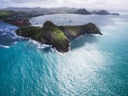 Veduta aerea del Parco Nazionale dell'Isola dei Piccioni e Fort Rodney, Cap Estate, St. Lucia, Caraibi — Foto stock