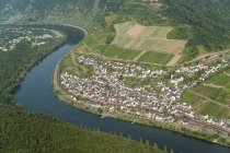 Germany, Rhineland-Palatinate, aerial view of Klotten with Moselle River and town on coast — Stock Photo