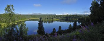 EUA, Alasca, Vista do Monte Mckinley, Monte Hunter e Monte Foraker do Lago Kroto — Fotografia de Stock