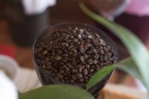 Gros plan de grains de café torréfiés dans le bol — Photo de stock