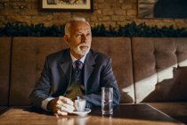 Портрет элегантного пожилого человека, сидящего в кафе — стоковое фото