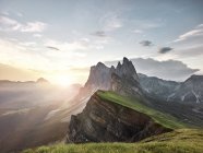 Italy, South Tyrol, Dolomites, St.Ulrich in Groeden, Seceda at sunrise — Stock Photo