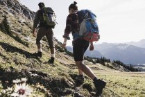 Австрія, Тіроль, молода пара походи в гори — стокове фото