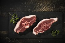 Raw meat, lamb chops on slate — Stock Photo