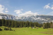 Suisse, Grisons, Alpes des Grisons, prairies alpines et vue sur les Alpes dans la région des Grands Lacs — Photo de stock