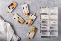 Frutta fatta in casa e yogurt ghiaccioli su marmo — Foto stock