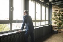 Homme d'affaires mature debout à la fenêtre dans le bureau — Photo de stock
