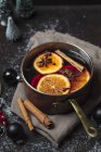Close up of Pot of mulled wine — Stock Photo