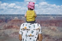EUA, Arizona, Grand Canyon National Park, pai e bebê desfrutando da vista, vista traseira — Fotografia de Stock