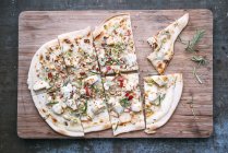 Tarte Flambee with apple, goat cheese, spring onions, rosmary and walnuts — Stock Photo