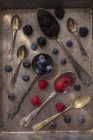 Frutta su vari cucchiai — Foto stock